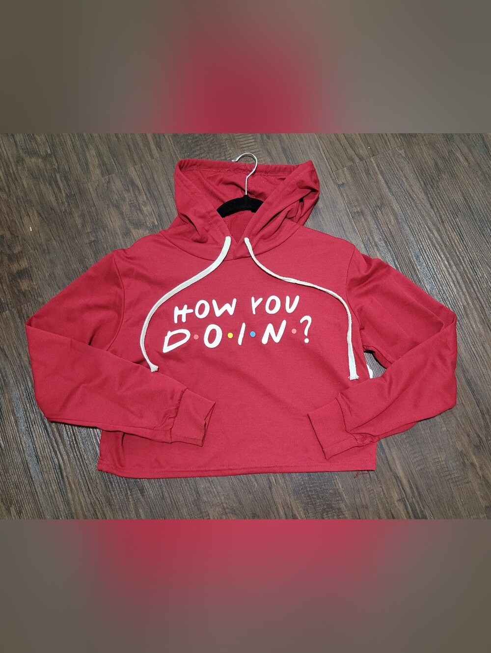 Red Graphic Cropped Hoodie - How You Doin?